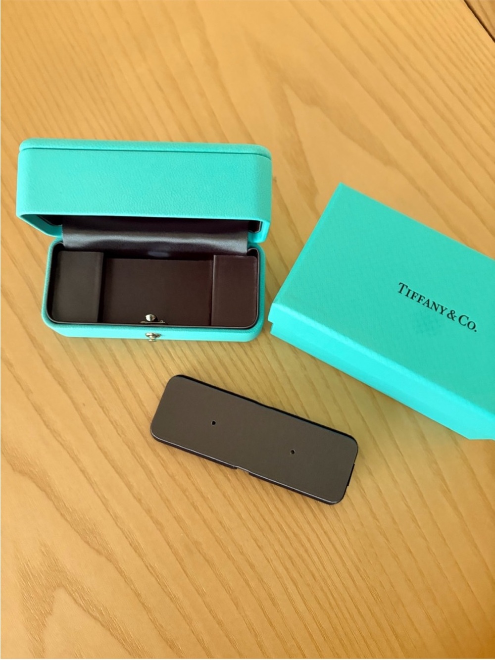 Tiffany & Co. Robin's Egg Blue Jewelry Box with Brown Interior